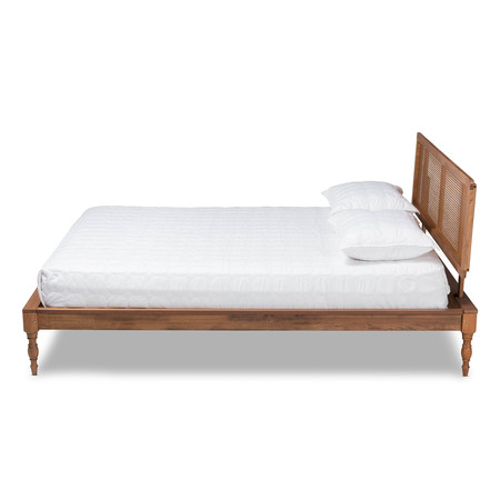 Baxton Studio Romy Ash Walnut Finished and Synthetic Rattan King Size Platform Bed 159-9822-9823